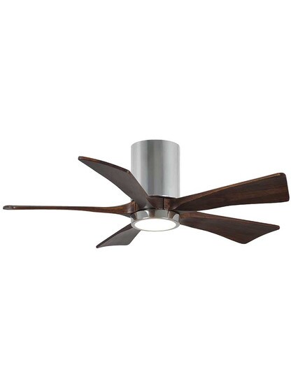 Irene 42 inch 5-Blade Flush-Mount Ceiling Fan with Solid Wood Blades and Light Kit in Polished Chrome.